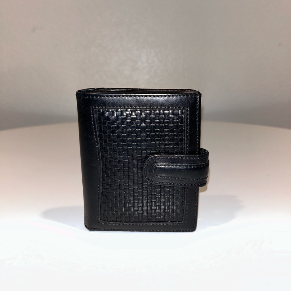 Vintage Coach Wallet black leather bifold kiss lock coin handwoven gold hardware - Picture 4 of 10